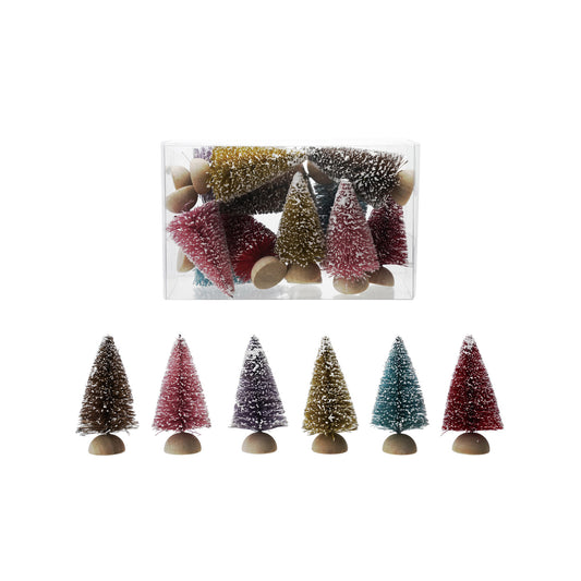 Sisal Bottle Brush Trees with Wood Bases, Feathered Farmhouse