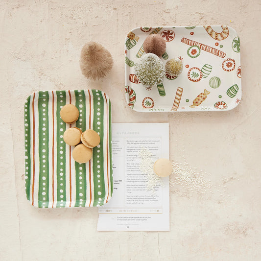 Bamboo Fiber Tray with Holiday Pattern, Feathered Farmhouse