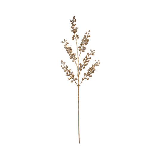 Faux Berry Stem Ice & Gold Finish, Feathered Farmhouse
