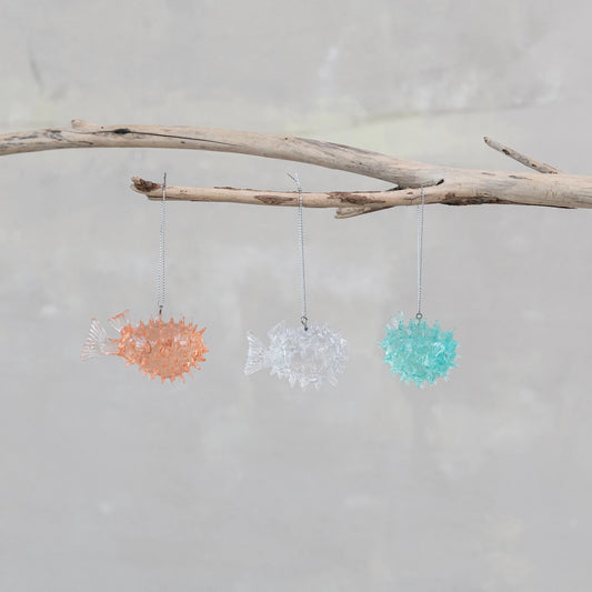 Resin Puffer Fish Ornament, Feathered Farmhouse