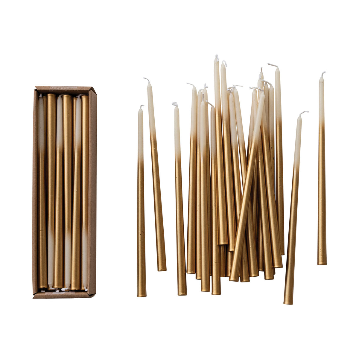 Two-Tone Thin Taper Candles, Feathered Farmhouse