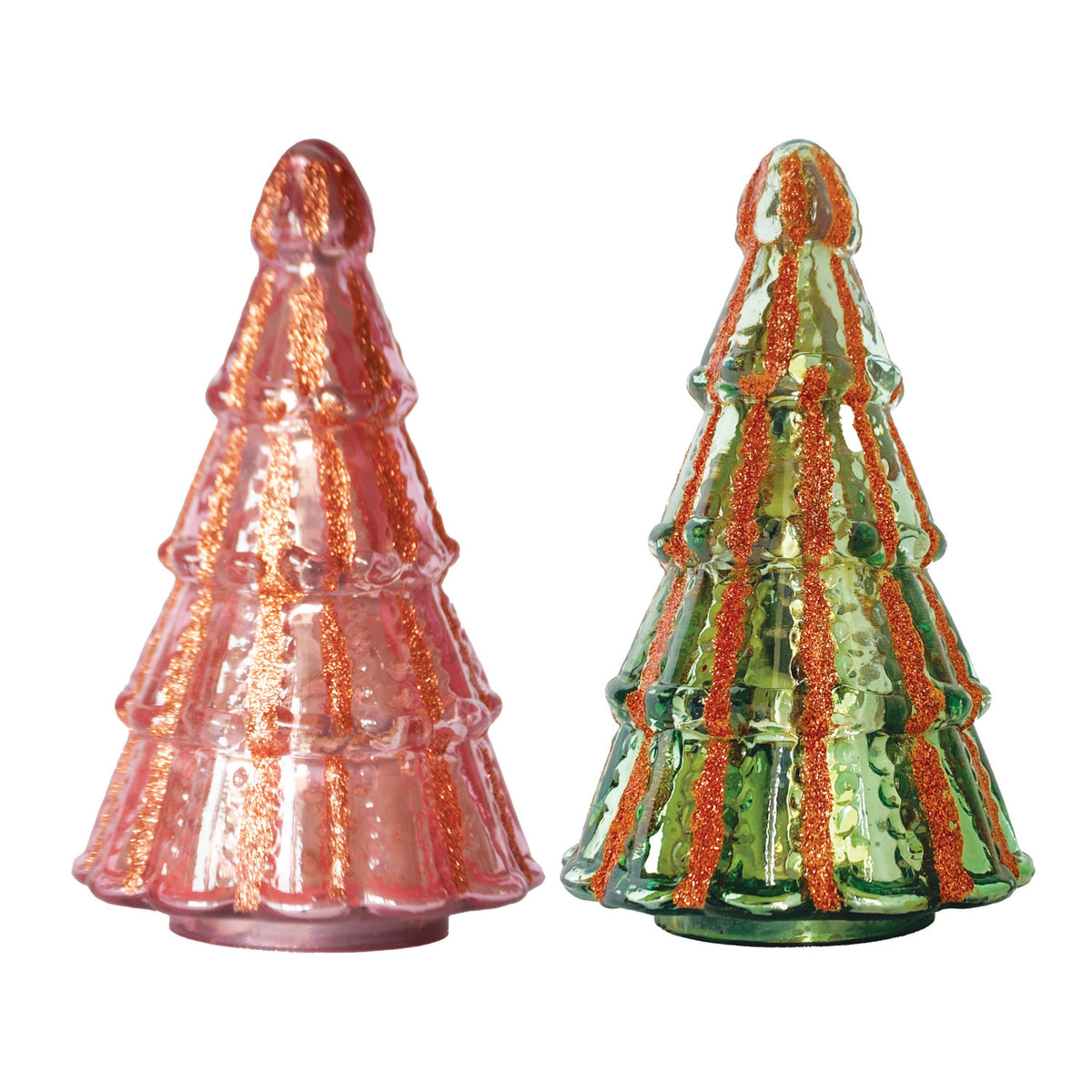 Glass Tree with Glitter Stripes, Feathered Farmhouse