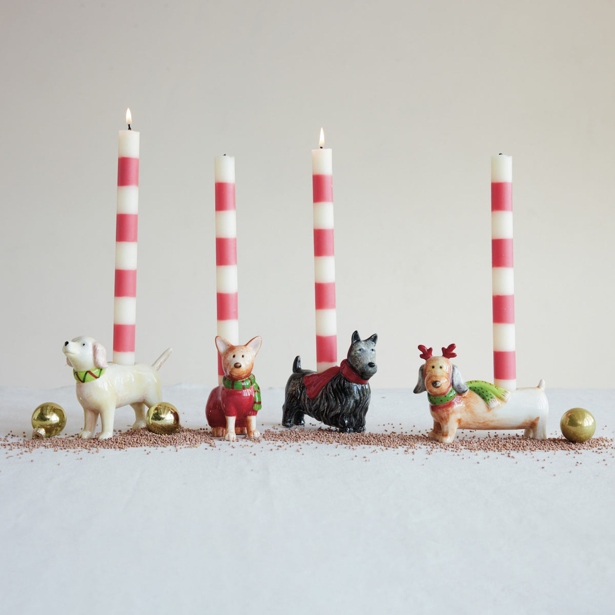 Dog Shaped Taper Holder, Feathered Farmhouse