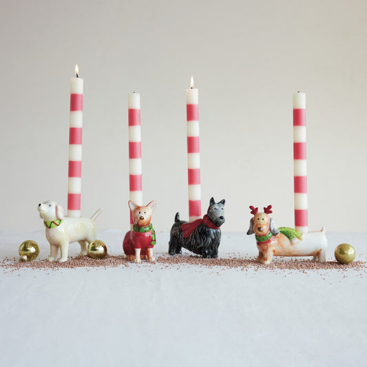 Dog Shaped Taper Holder, Feathered Farmhouse