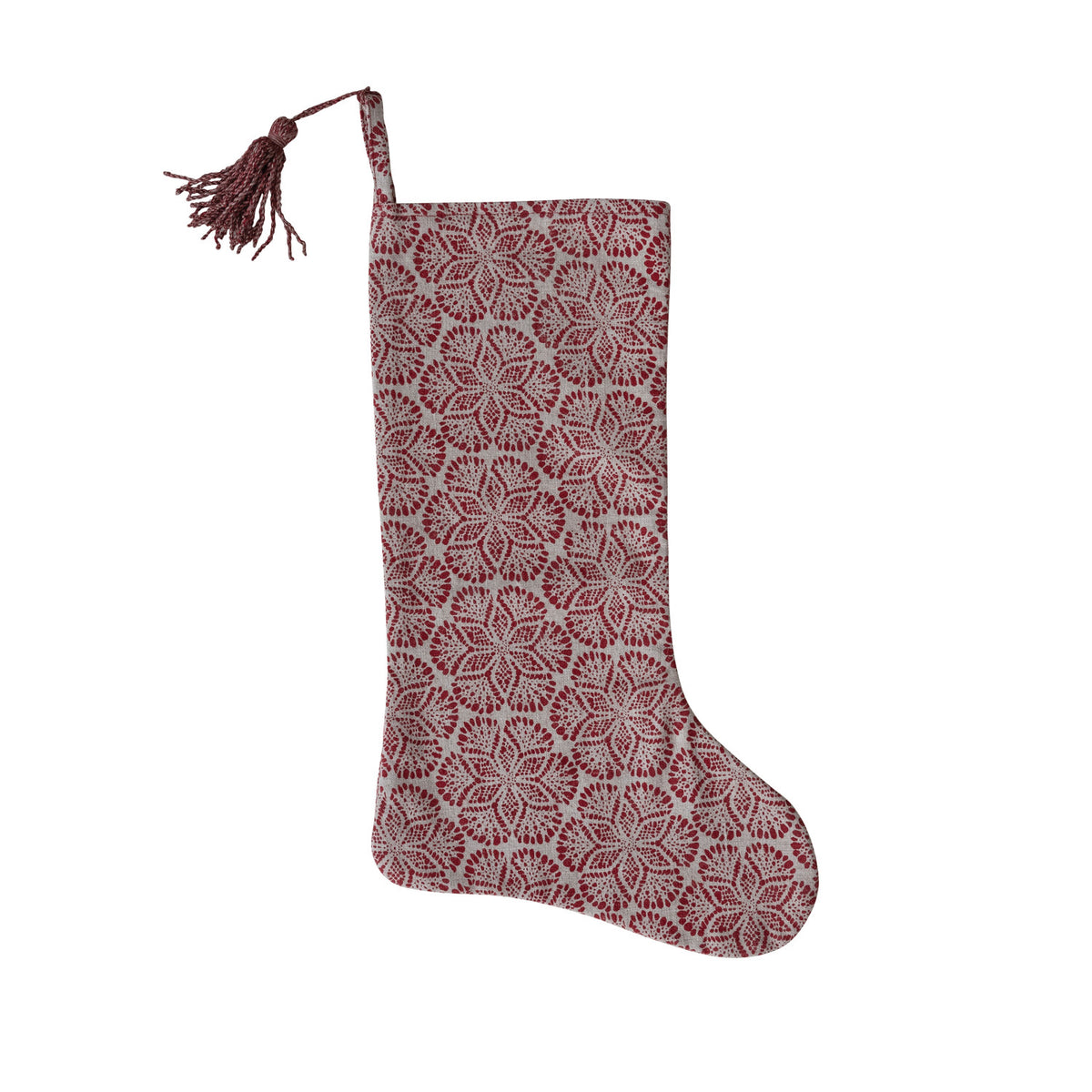 Snowflake Stocking with Tassel, Feathered Farmhouse