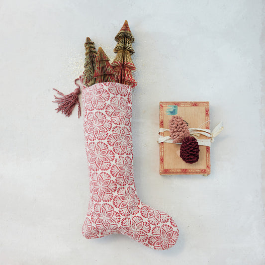Snowflake Stocking with Tassel, Feathered Farmhouse