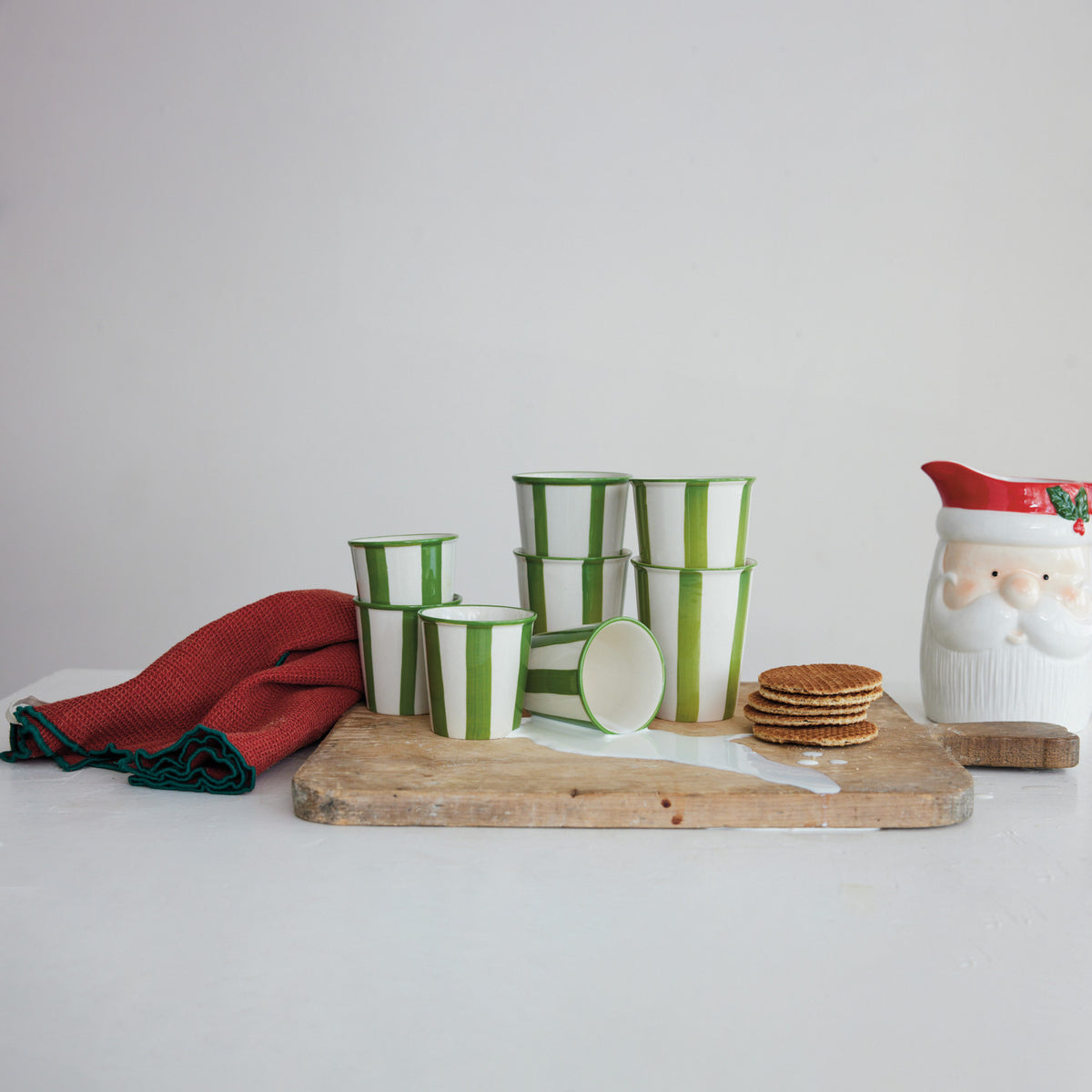 Green & White Striped Cup, Feathered Farmhouse