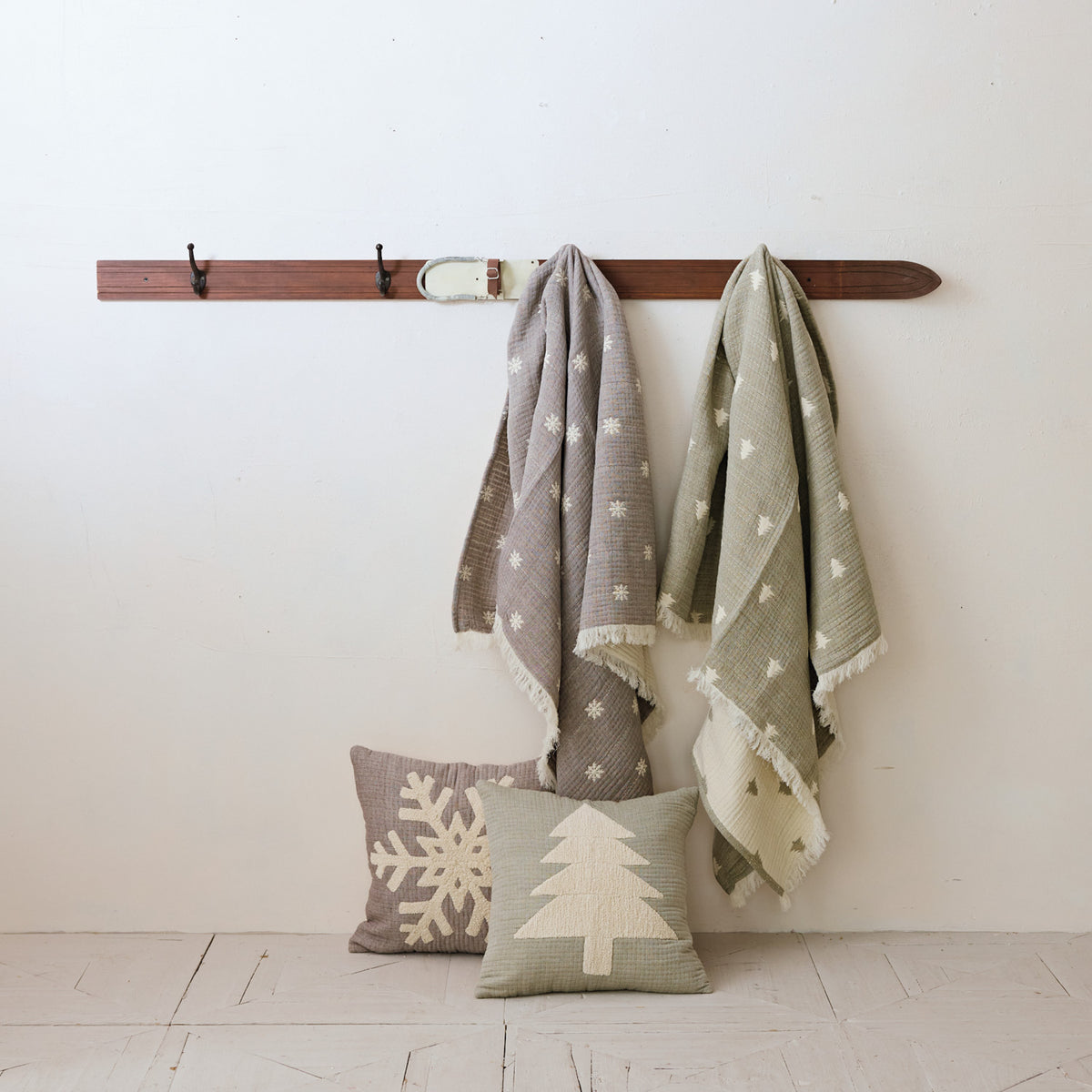 Wood Ski Wall Hook, Feathered Farmhouse