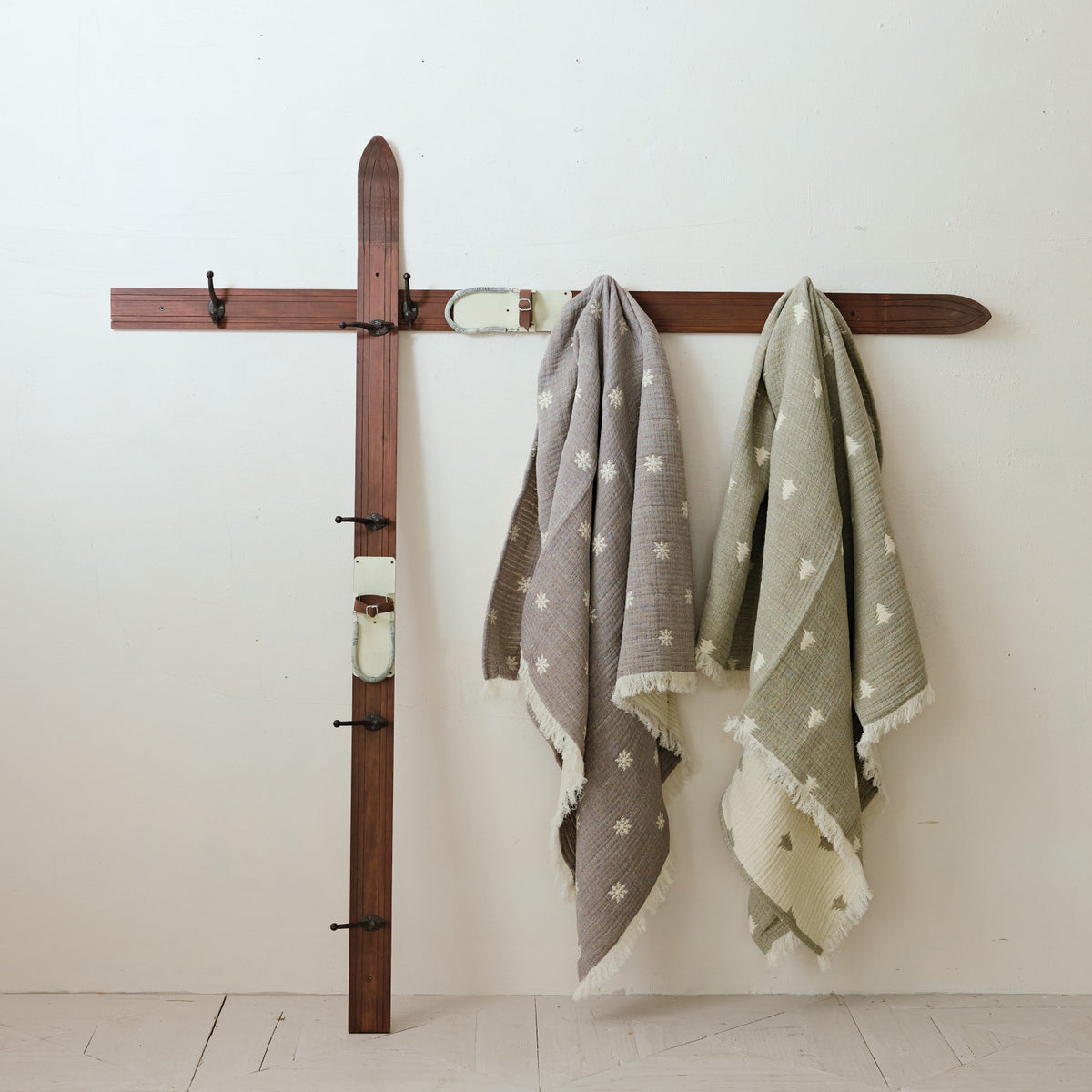 Wood Ski Wall Hook, Feathered Farmhouse