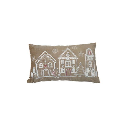 Gingerbread Scene Lumbar Pillow, Feathered Farmhouse