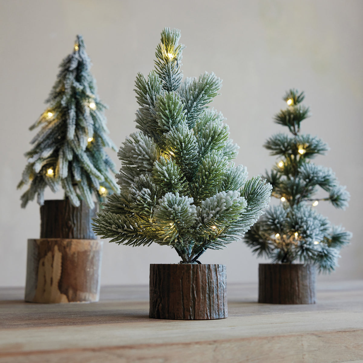 Snowy Tree with LED Light, Feathered Farmhouse