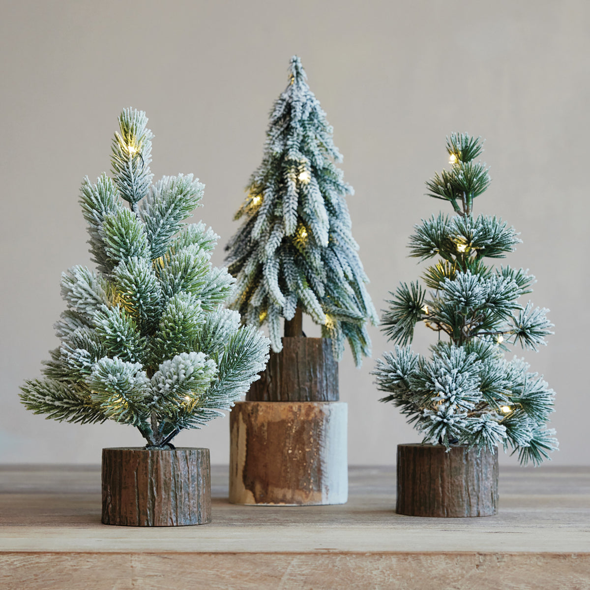 Snowy Tree with LED Light, Feathered Farmhouse