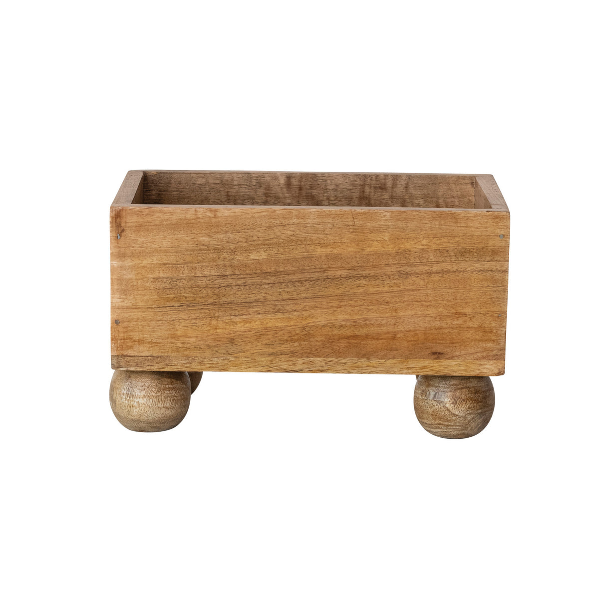 Mango Wood Container with Ball Feet, Feathered Farmhouse