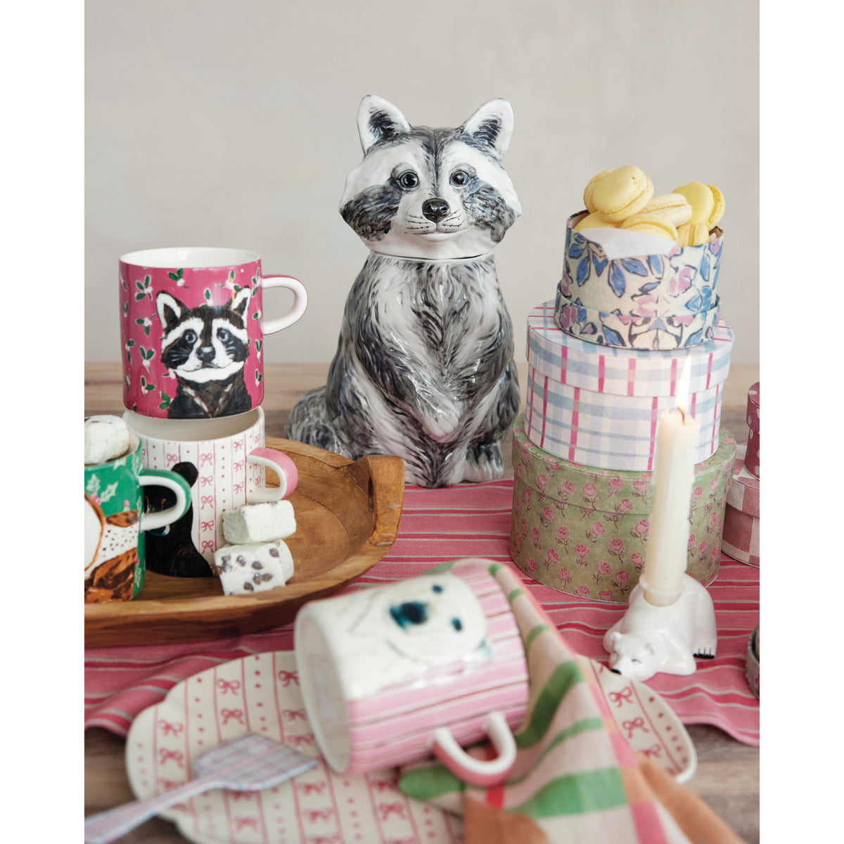 Raccoon Cookie Jar, Feathered Farmhouse