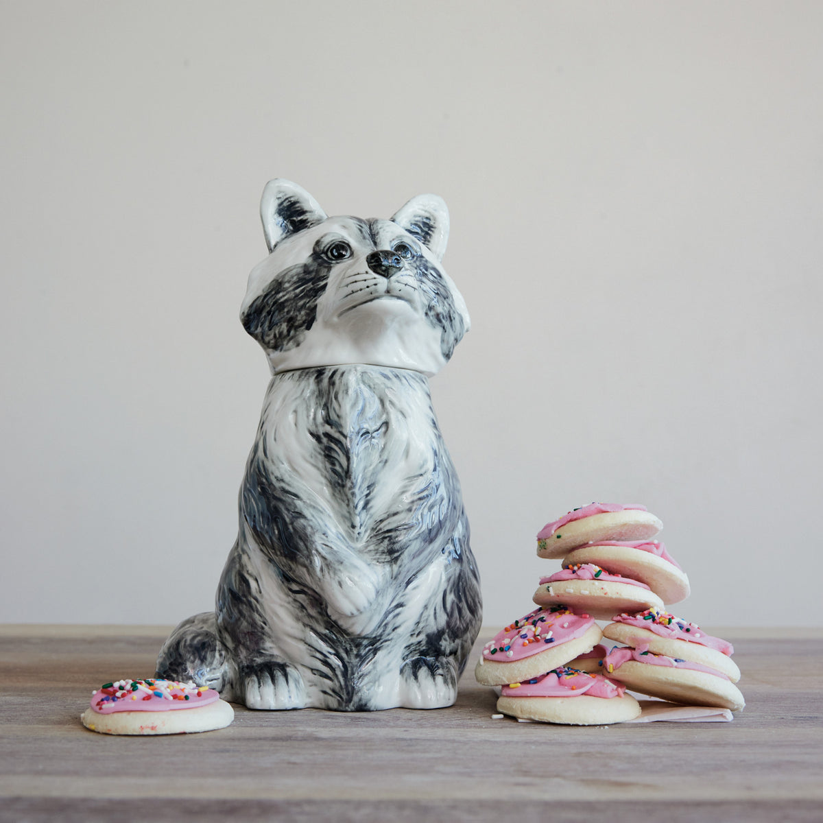 Raccoon Cookie Jar, Feathered Farmhouse