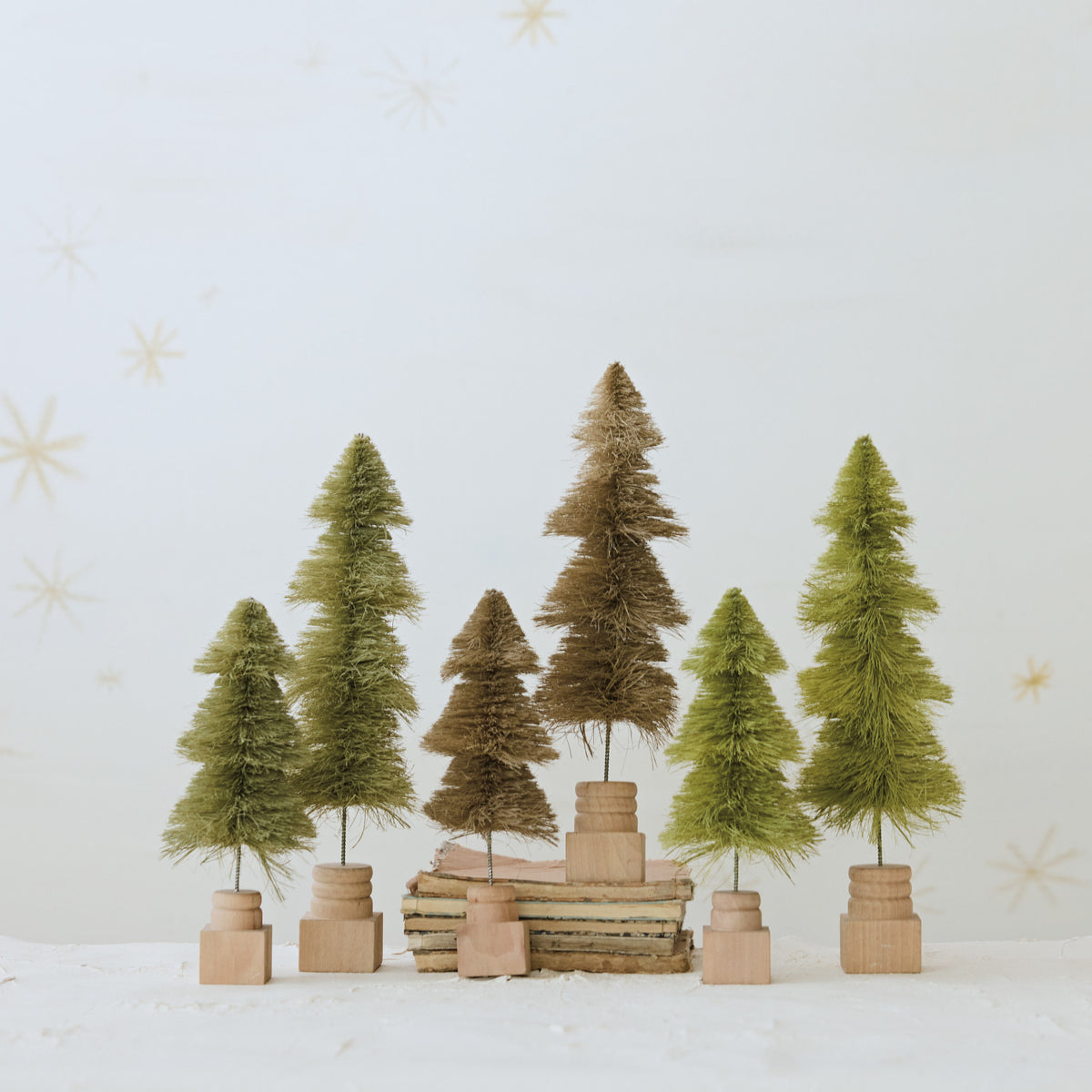 Sisal Bottle Brush Tree with Wood Base, Feathred Farmhouse