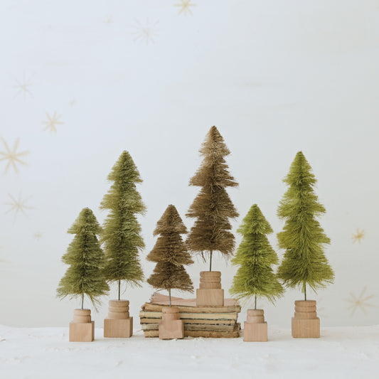 Sisal Bottle Brush Tree with Wood Base, Feathred Farmhouse