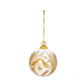 Hand-Blown Etched Glass Ball Ornament with Design, Gold Finish, The Feathered Farmhouse