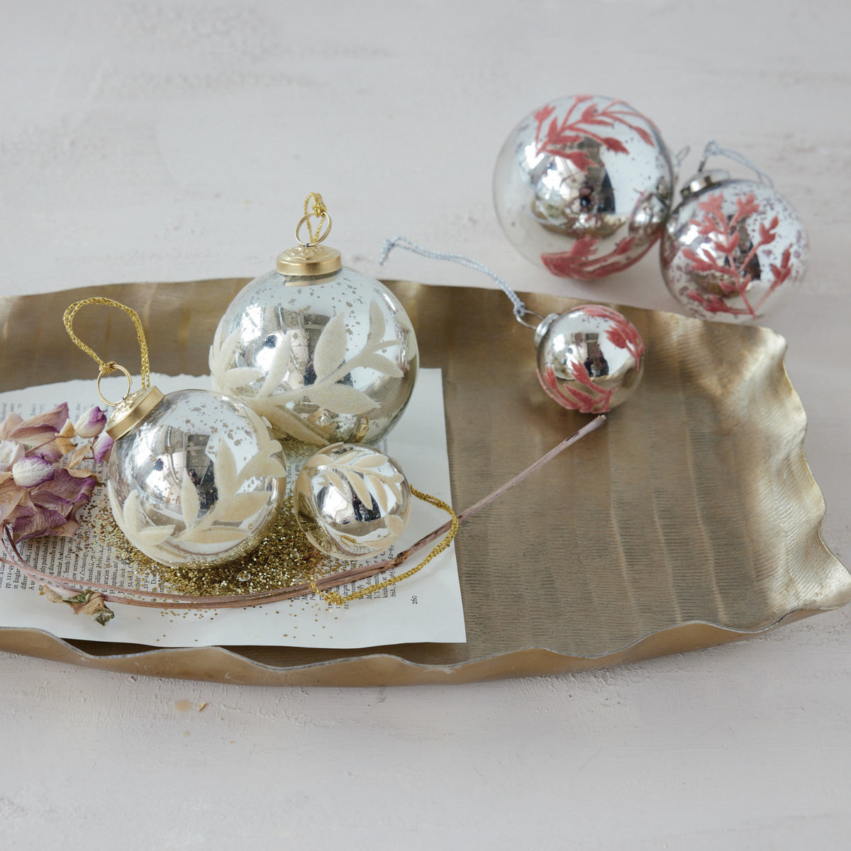 Flocked Pattern Ornament, Feathered Farmhouse