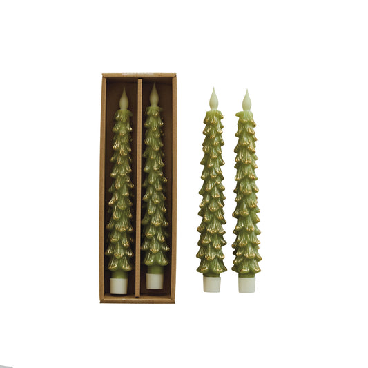 Flameless LED Tree Shaped Taper Candles, Feathered Farmhouse