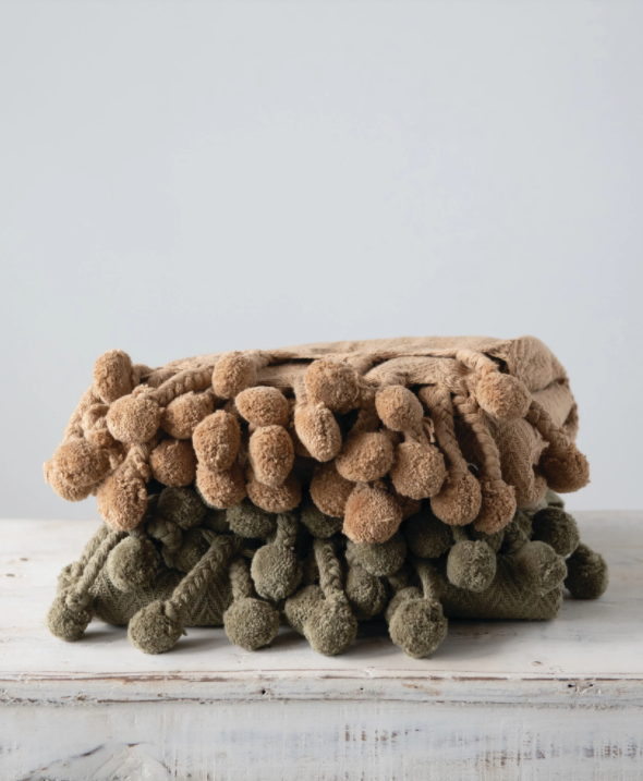 Braided Pom Pom Throw, The Feathered Farmhouse