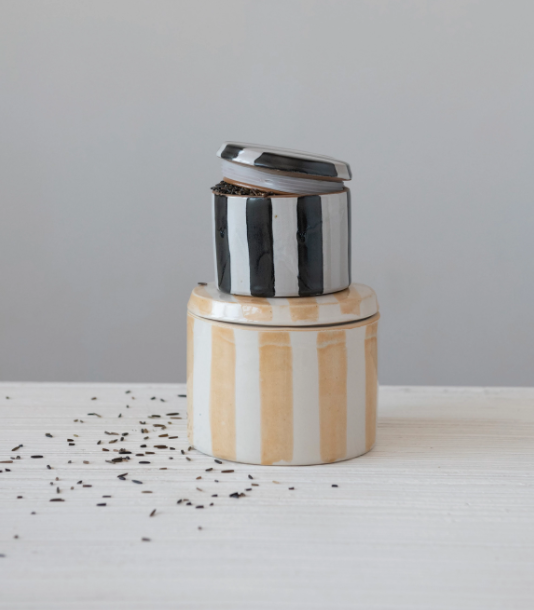Striped Canister, Feathered Farmhouse