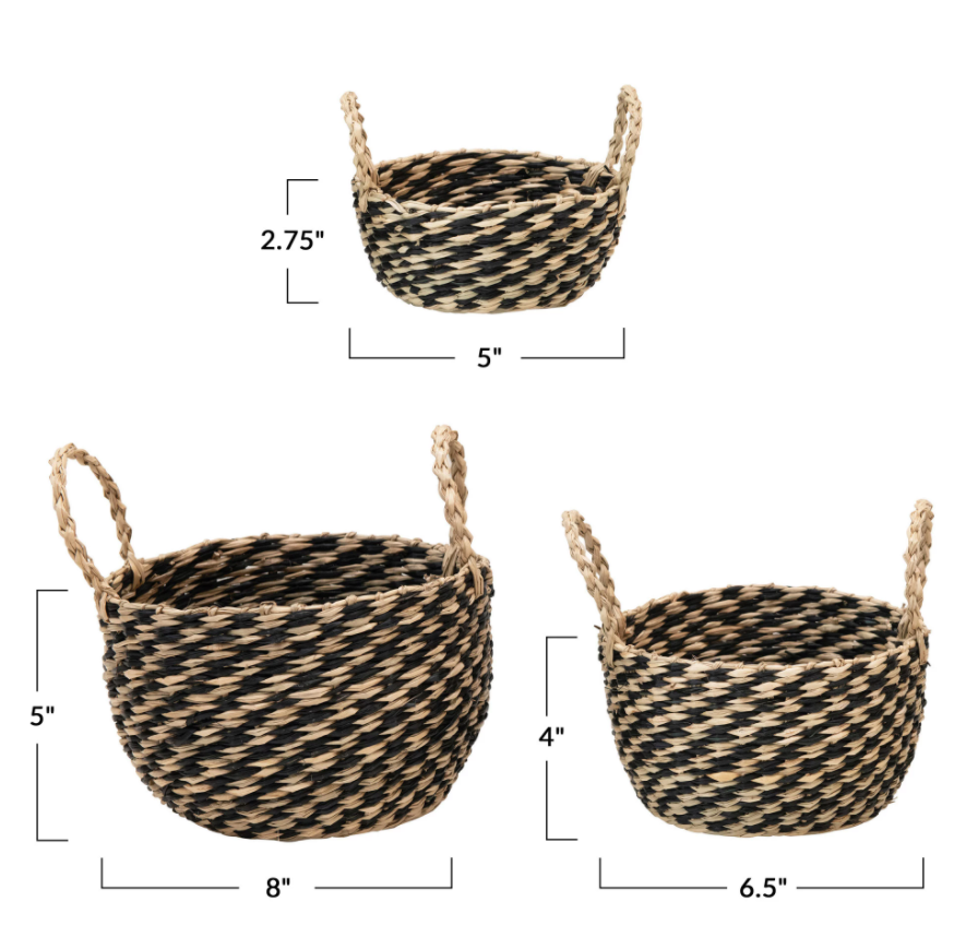 Black + Natural Seagrass Baskets, Feathered Farmhouse