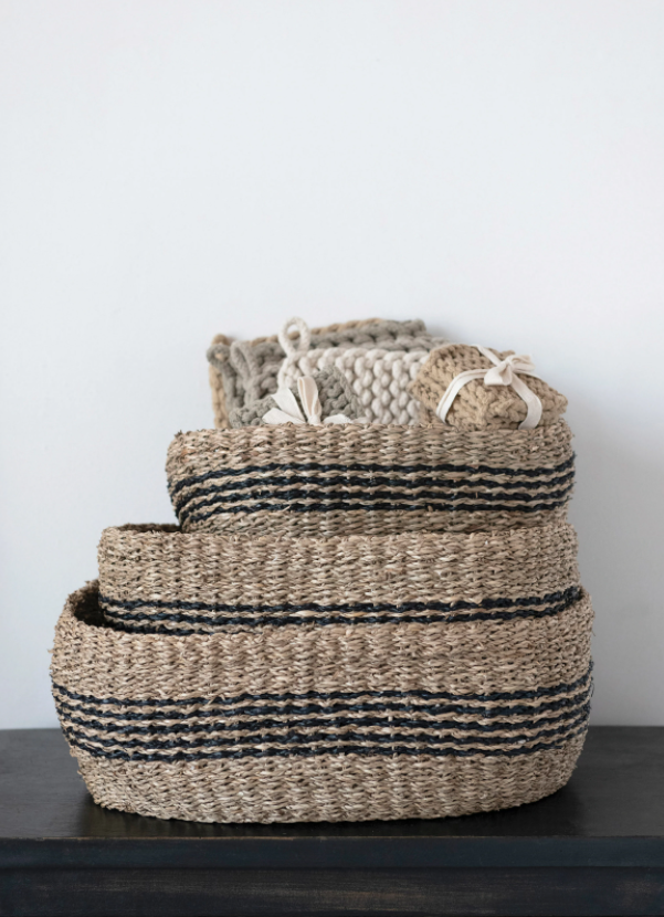 Striped Seagrass Baskets, Feathered Farmhouse