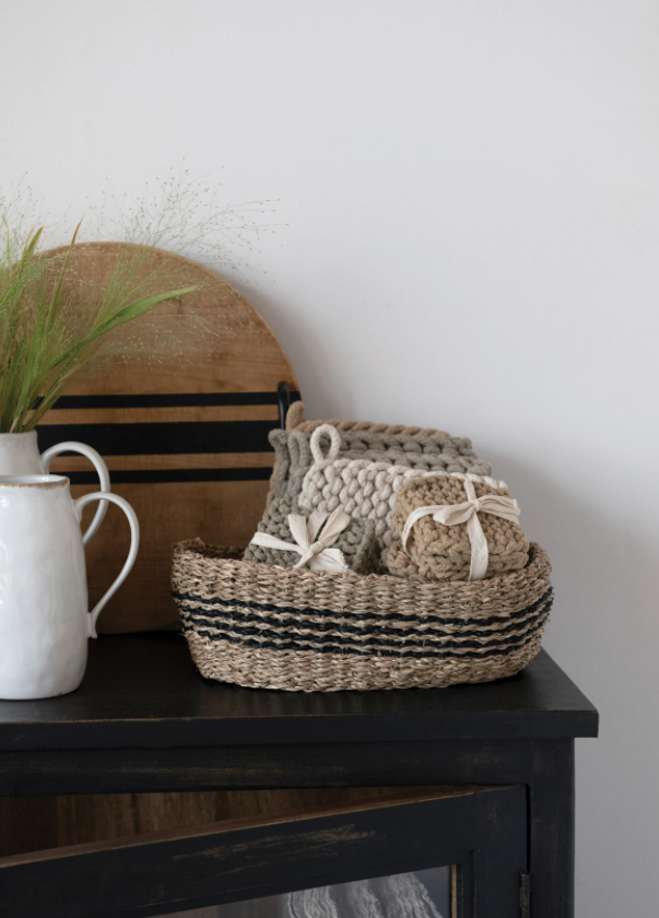 Striped Seagrass Baskets, Feathered Farmhouse