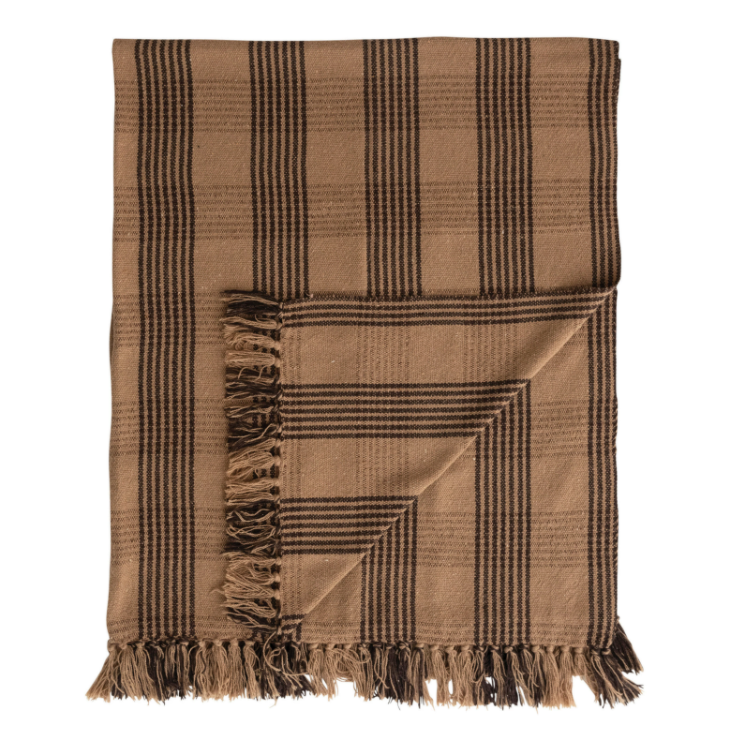 Brown Plaid Throw, Feathered Farmhouse