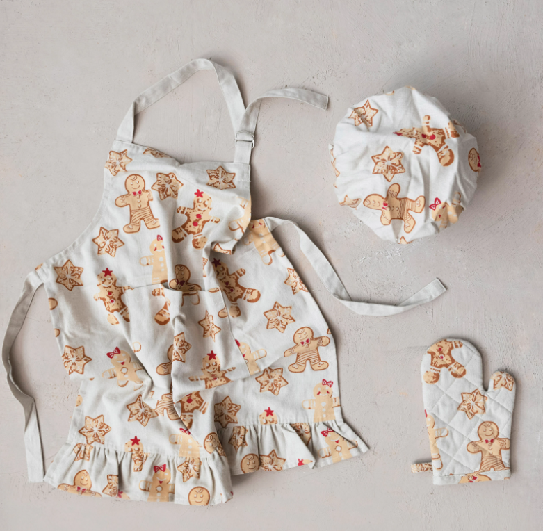 Kids Gingerbread Apron Set, Feathered Farmhouse