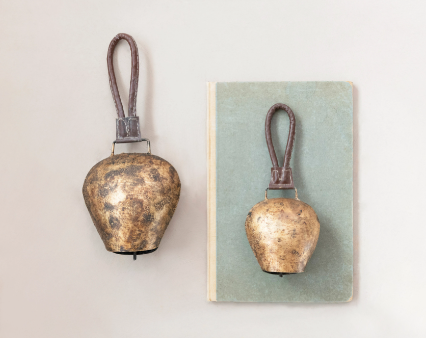 Metal Bell + Leather Hanger, The Feathered Farmhouse