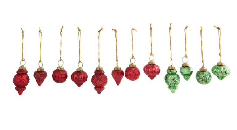 Red + Green Mercury Ornaments, Feathered Farmhouse