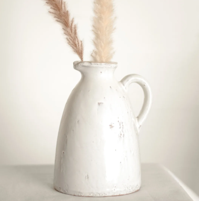 White Ceramic Vase, Feathered Farmhouse