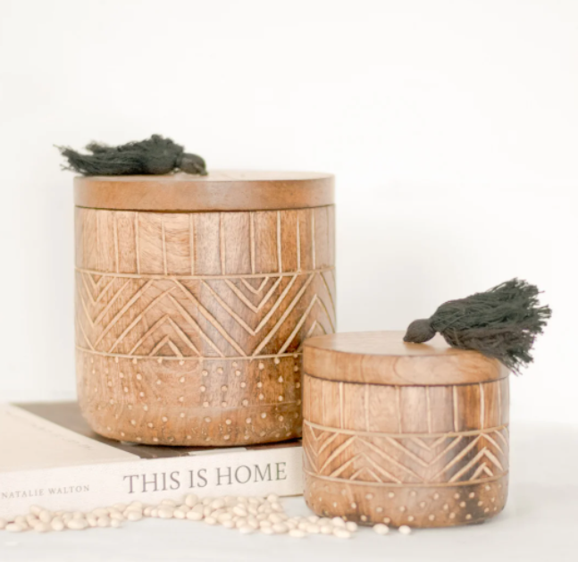 Carved Jar + Tassle, Feathered Farmhouse
