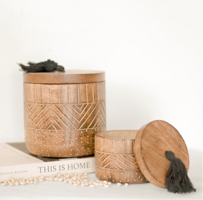Carved Jar + Tassle, Feathered Farmhouse