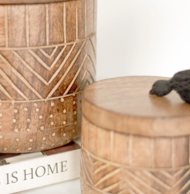 Carved Jar + Tassle, Feathered Farmhouse