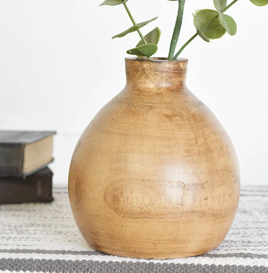 Round Wood Vase, Feathered Farmhouse