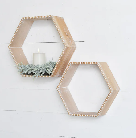 Hexagon Wall Shelves, Feathered Farmhouse