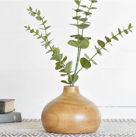 Round Wood Vase, Feathered Farmhouse
