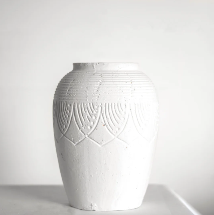 White Boho Vase, Feathered Farmhouse