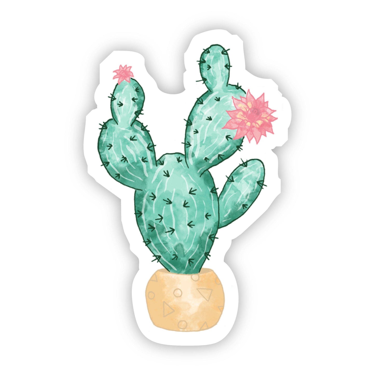 Cactus with Pink Flower Sticker - Watercolor