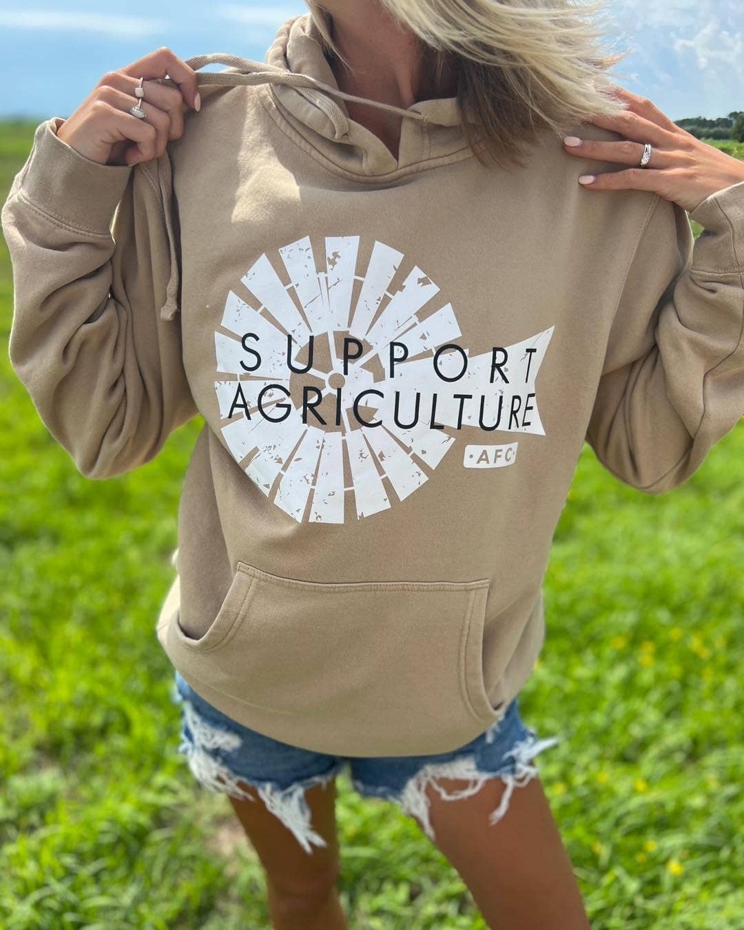 Western 'Support Agriculture' Tan Hoodie