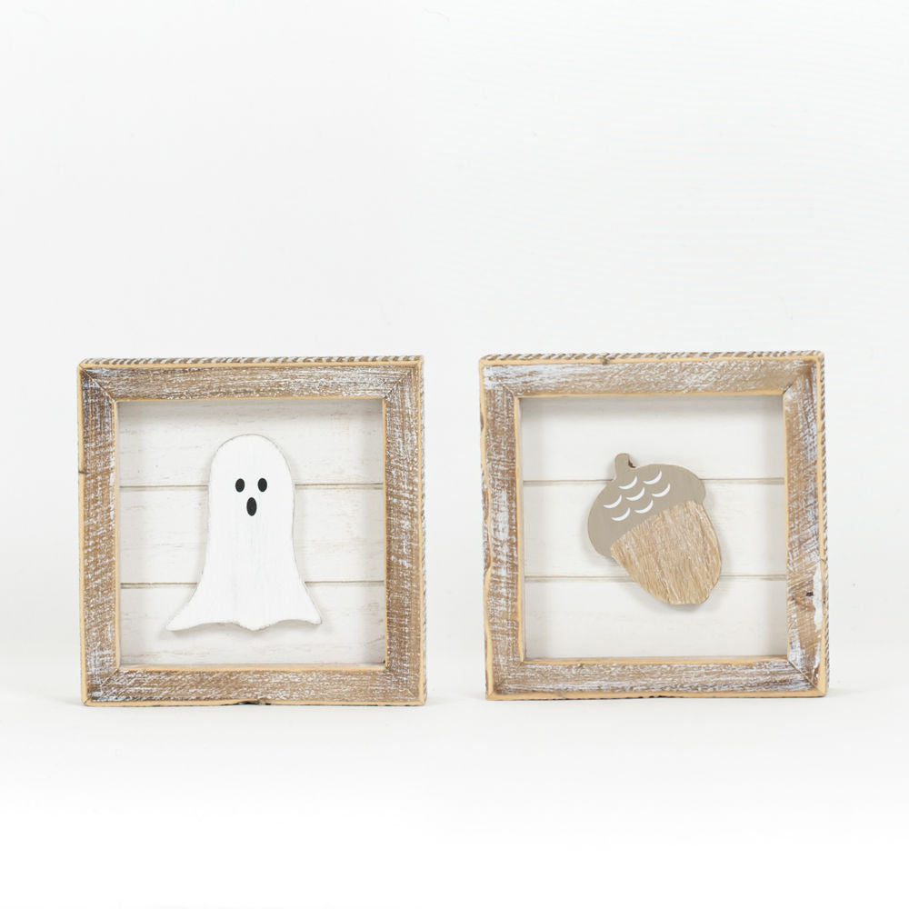 Ghost + Acorn Reversible Sign, Feathered Farmhouse