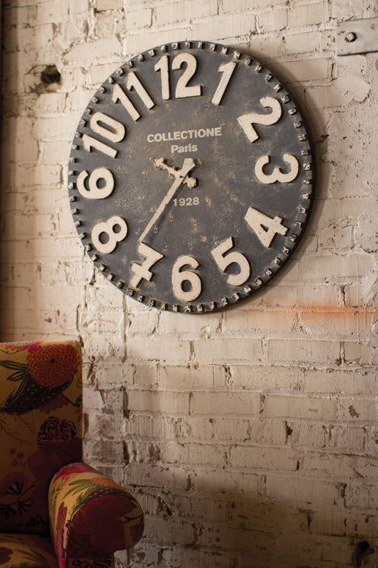Black + White Wooden Wall Clock, Feathered Farmhouse