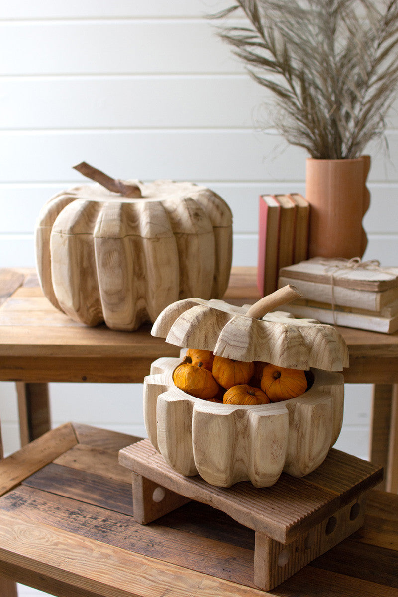Carved Wood Pumpkins, The Feathered Farmhouse