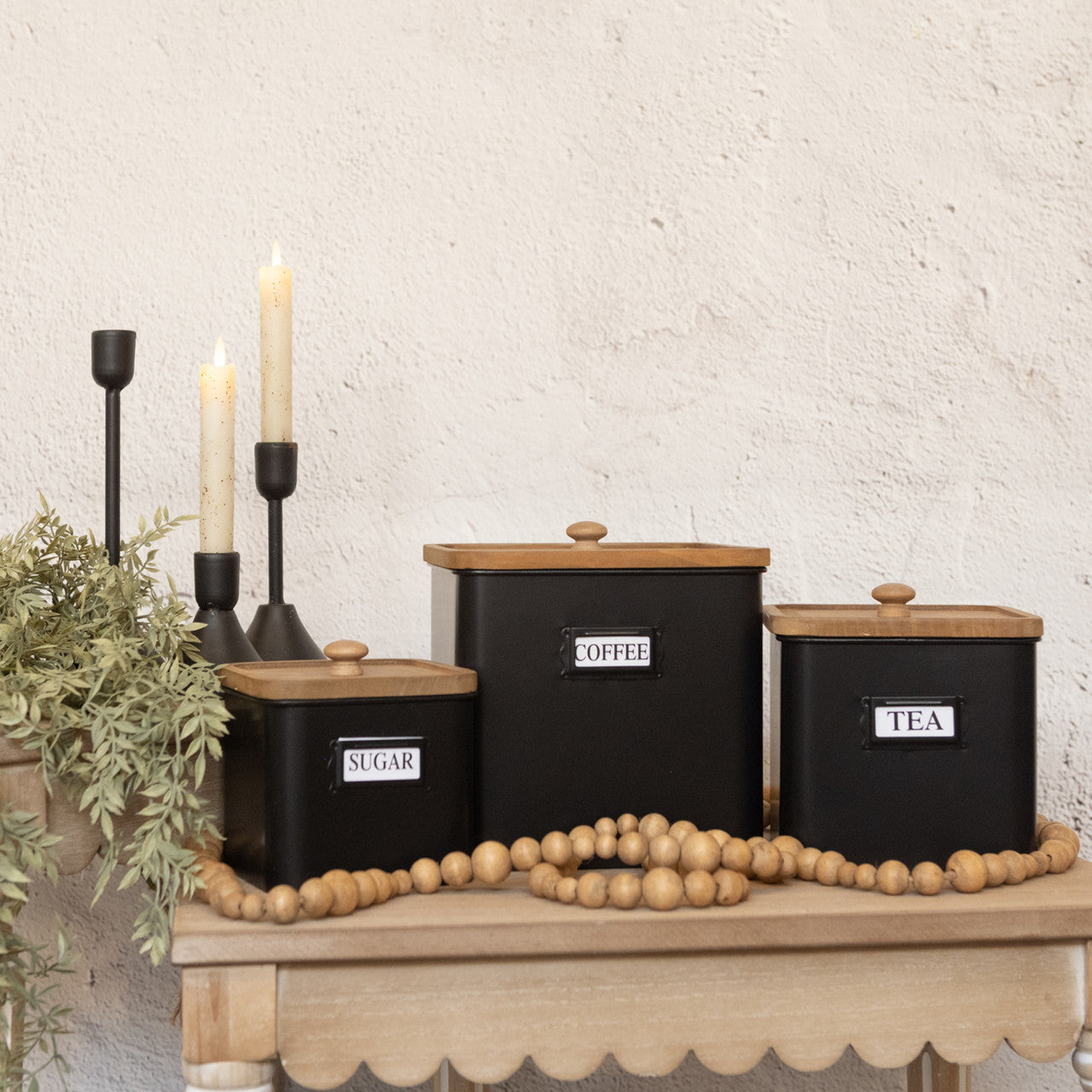 Black Metal Canisters, The Feathered Farmhouse