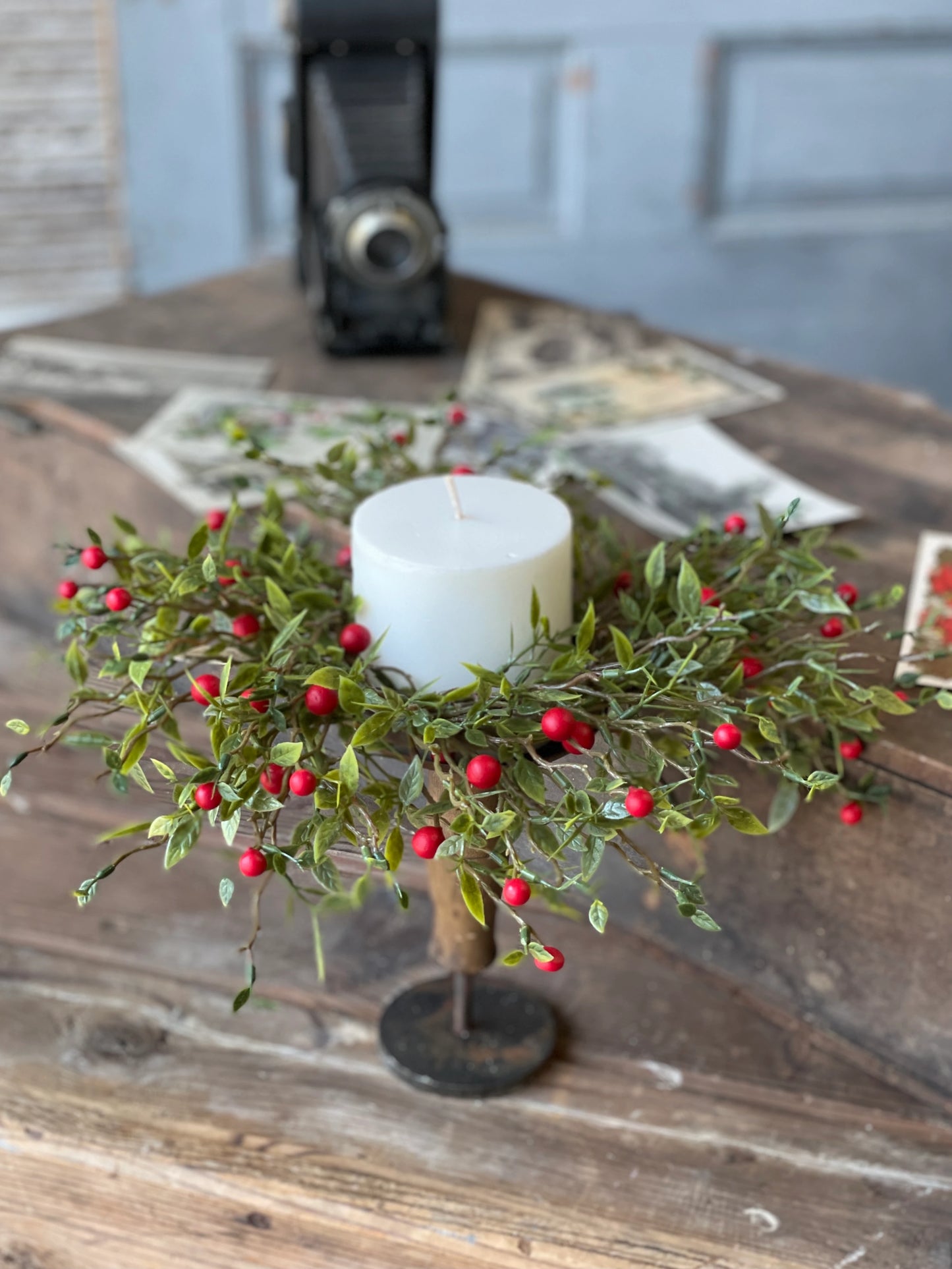 Blaze Berry Candle Ring, Feathered Farmhouse