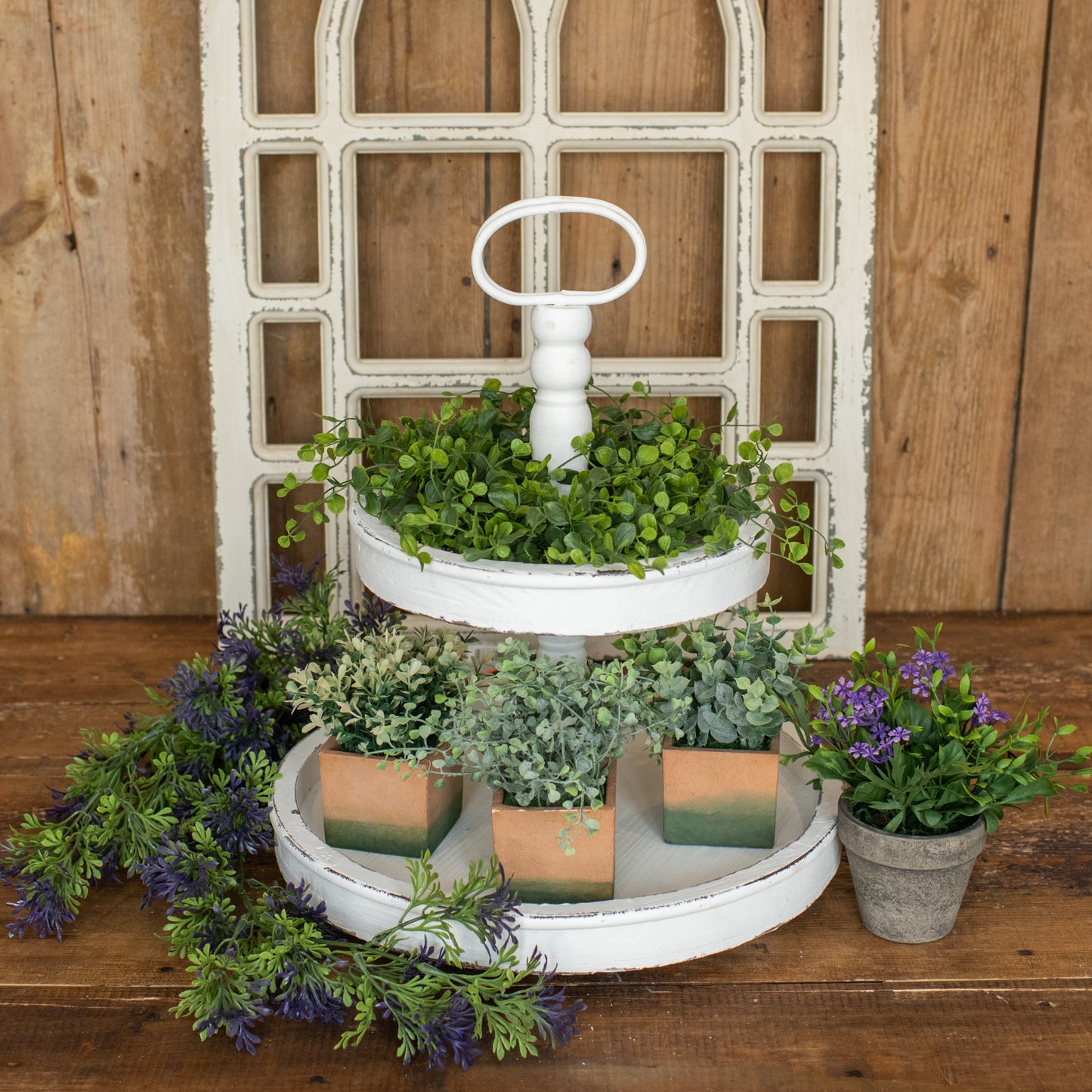 2-Tier White Wood Tray