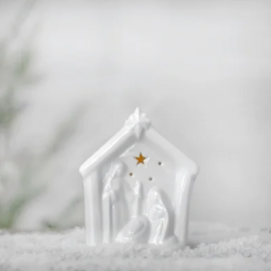 LED Ceramic Nativity, Feathered Farmhouse